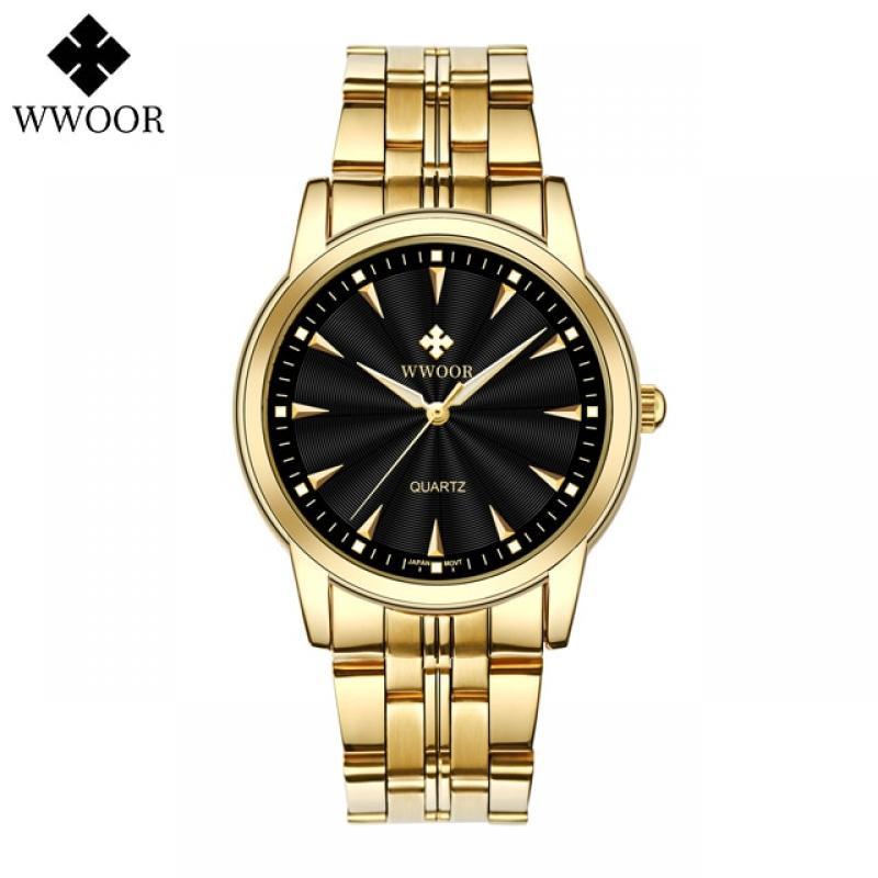 WWOOR Top Fashion Men Watch Silver Stainless Steel Male Clock Sports Waterproof Quartz Luxury Wristwatches Men Relogio Masculino