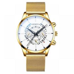 2023 New Men's Fashion Business Watches For Men Golden Stainless Steel Watch Mesh Strap Casual Quartz Wrist Watch Reloj Hombre