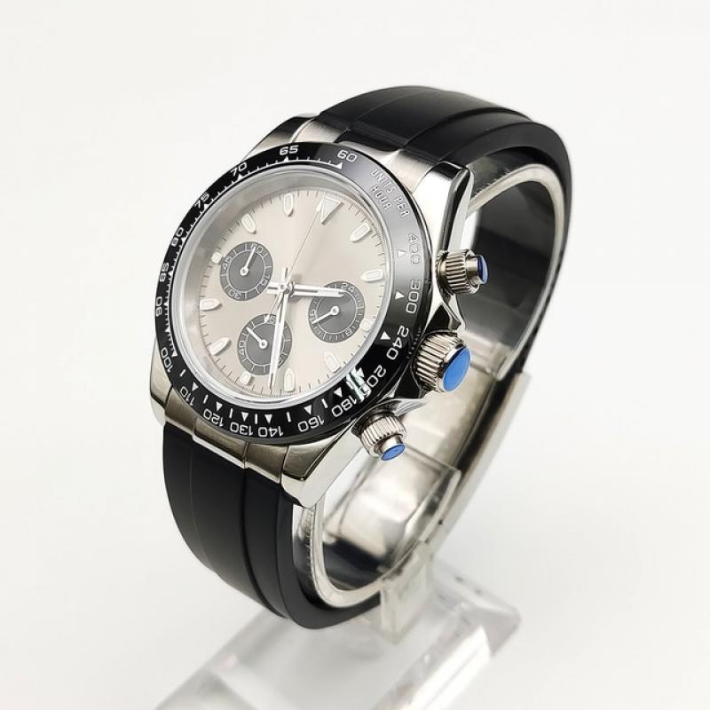 39MM Gray Six-pin Men's Quartz Watch VK63 Movement Sapphire Luminous Chronograph Running Second Men's Quartz Watch Oyster Strap