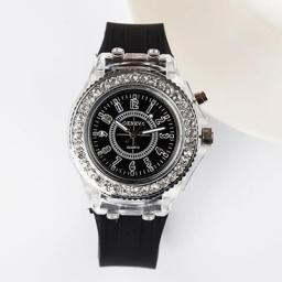 LED Light Flash Luminous Watches Women Men Boys Girls Silicone Wrist Watch Fashion Rhinestone Clock Kids Children Relogio Saati