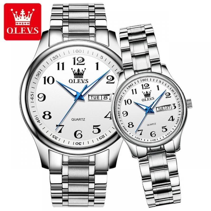 OLEVS 2023 New Luxury Stainless Steel Lover Watches Fashion Gold Quartz Watch for Men and Woman Couple Watch Lover's Wristwatch
