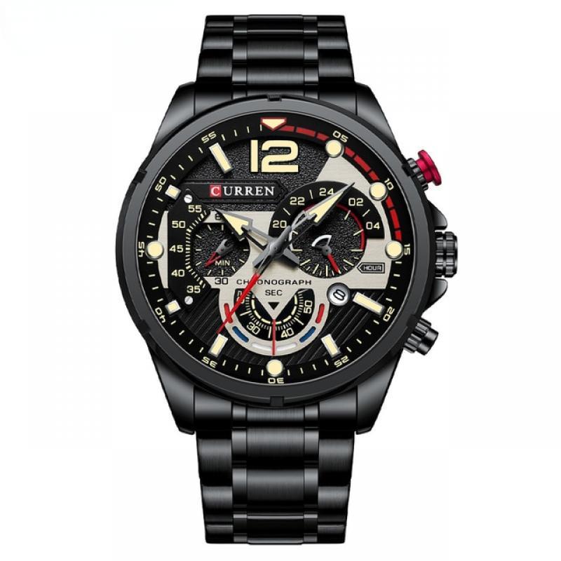 Men Quartz Wristwatch Chronograph Stainless Steel Strap Fashion Sports Male Watches Luminous Hands Cool Relogio Masculino