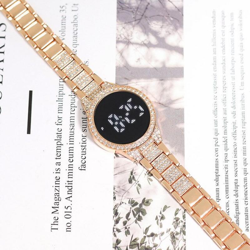 Luxury Rhineston Led Watches for Women Full Shinning Beauty Ladies Woch Steel Watchband Touch Screen Hgih Quality Digital Watch