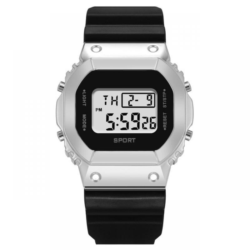 Couples Digital Small Square Watch Luminous Dial Casual Fashion Clock Outdoor Rubber Strap Fashionable Watch for Men