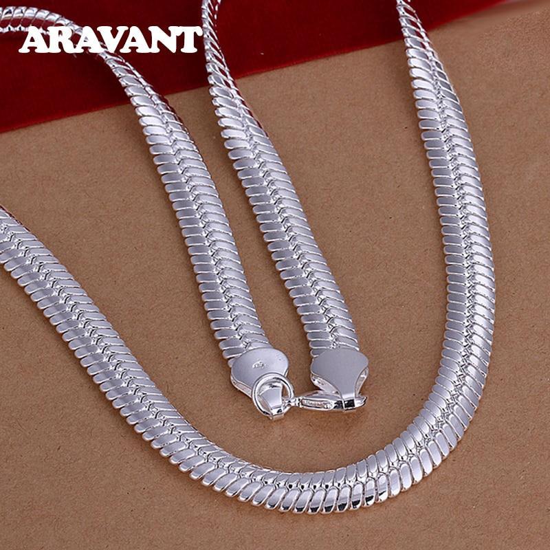 925 Silver 10MM 20inch Flat Snake Chain Necklace For Men Women Silver Necklaces Fashion Jewelry