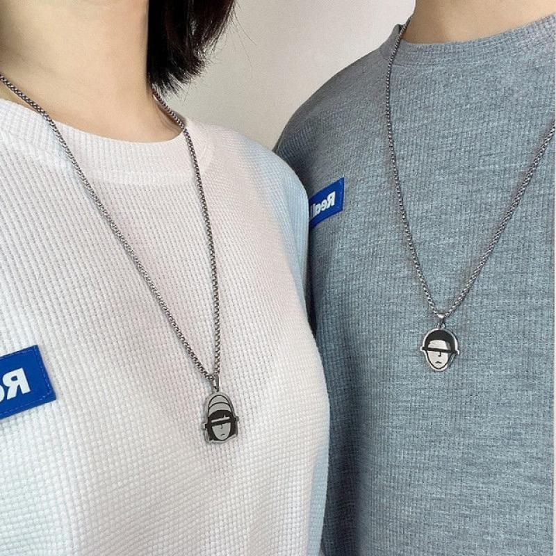 Stainless Steel Cute Ghost Little Monster Couple Necklace Kawaii Animal Cat Pendant Necklace Lovers Friendship Jewelry Gifts