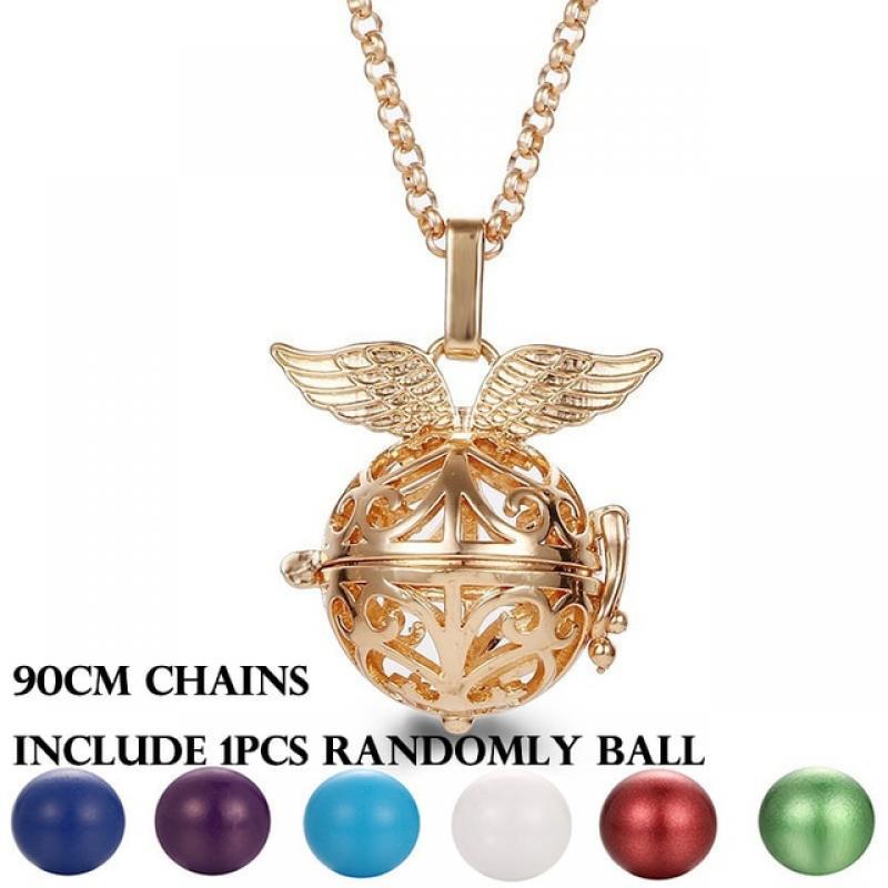 New Charm Mexico Chime Hollow Angel Wings Vintage Necklace Jewelry Music Ball Aroma Pendant For Women Summer Fashion Accessories