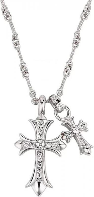 Double Cross Vintage Celtic Rhinestone Cross Long Charm Pendant Necklace Fashion Choker Necklace for Women and Girls Gift