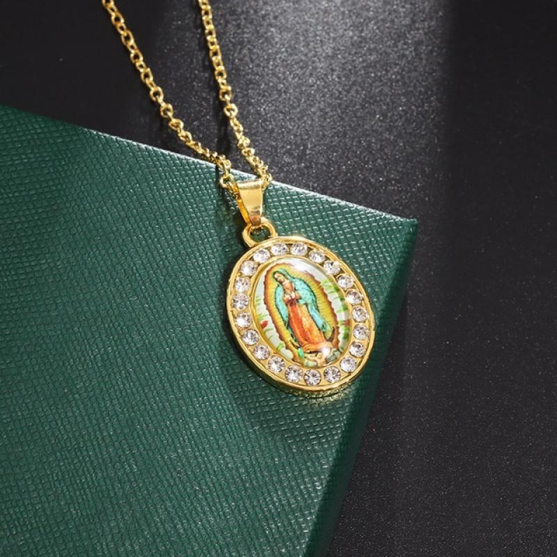 Woman Religious Vintage Style Guadalupe Catholic Church Virgin Mary Amulet Pendant Necklace Ornament