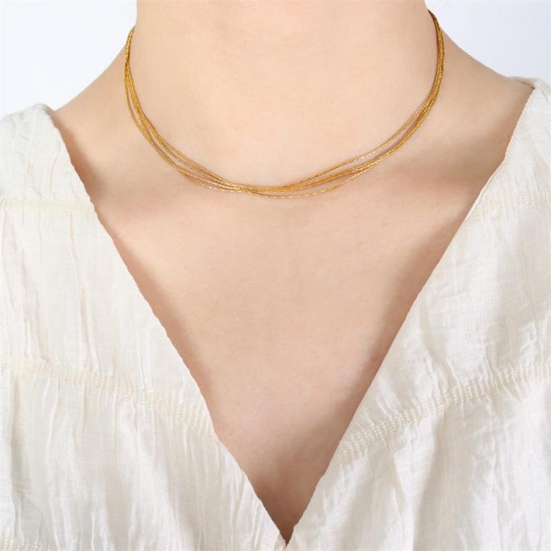 Punk Titanium Steel Snake Chain Gold Multilayer Necklace for Women Fashion Simple Clavicle Chain Short Necklace Party Jewelry