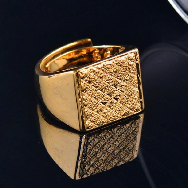 SINLEERY Luxurious Wide Free Size Pure Copper Rings Yellow Gold Color Geometric Patterns Rings For Men Fashion Jewelry JZ630 SSI