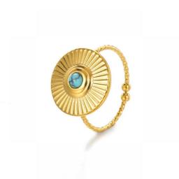 GATTVICT Vintage Round White Green Color Turquoise Natural Stone Stainless Steel Rings For Women Fancy Rings Personality Jewelry