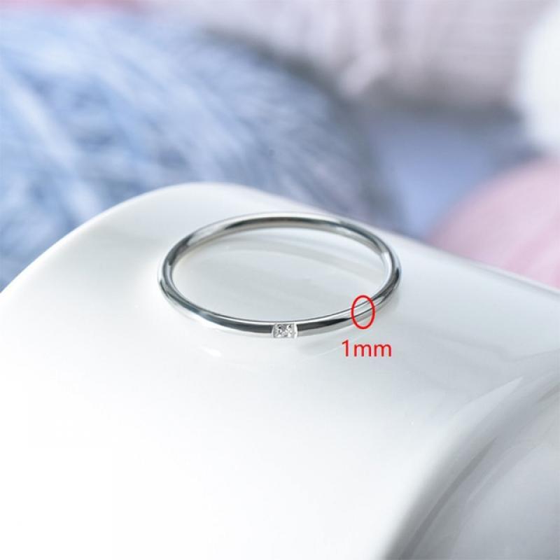 2023 Stainless Zircon Simple Rings for Women 2 Color 1mm Full Round Minimalist Thin Dainty Ring Fashion Jewelry