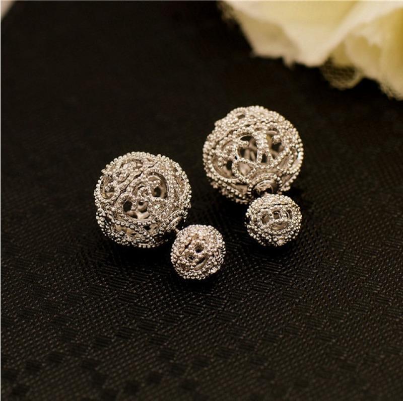 Ajojewel Luxury Design Double Sided Stud Earrings Balls Fashion American European Women Earrings Jewelry Dropshipping