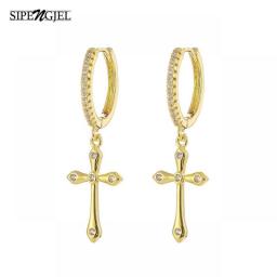 SIPENGJEL Fashion Exquisite Cross Drop Asymmetry Earrings Silver Color Dangle Hoop Earrings For Women Man Jewelry 2021 Trend