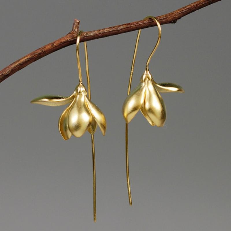 Vintage Imitation Magnolia Flower Pendant Earrings for Women Gifts Jewelry Female Anniversary Bijoux Wholesale