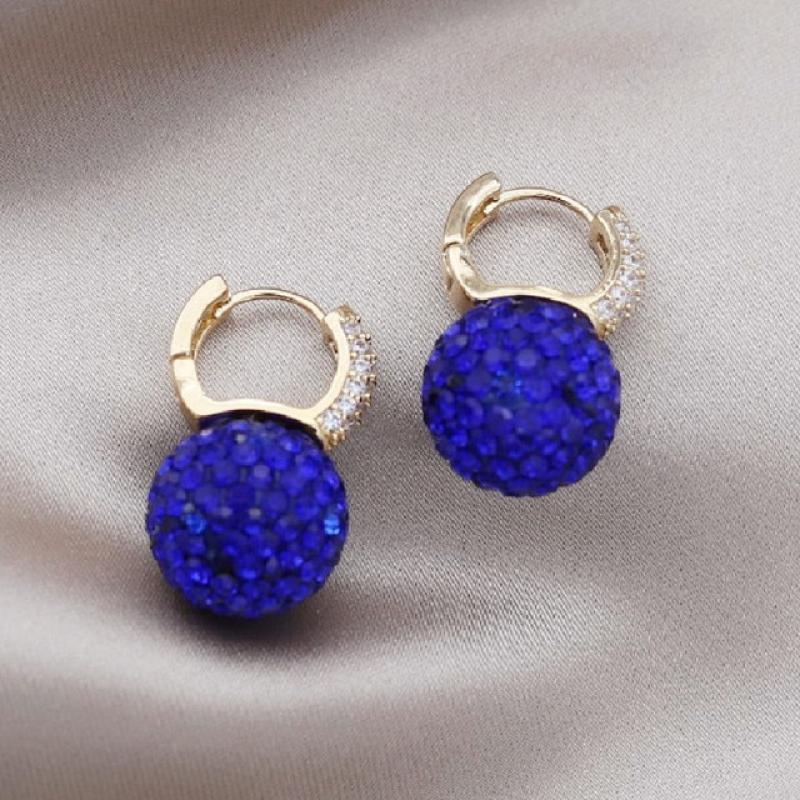 The New Fashion Jewelry Full Rhinestone Red Ball Earrings Autumn and Winter Fashion Korean Temperament Earrings for Women