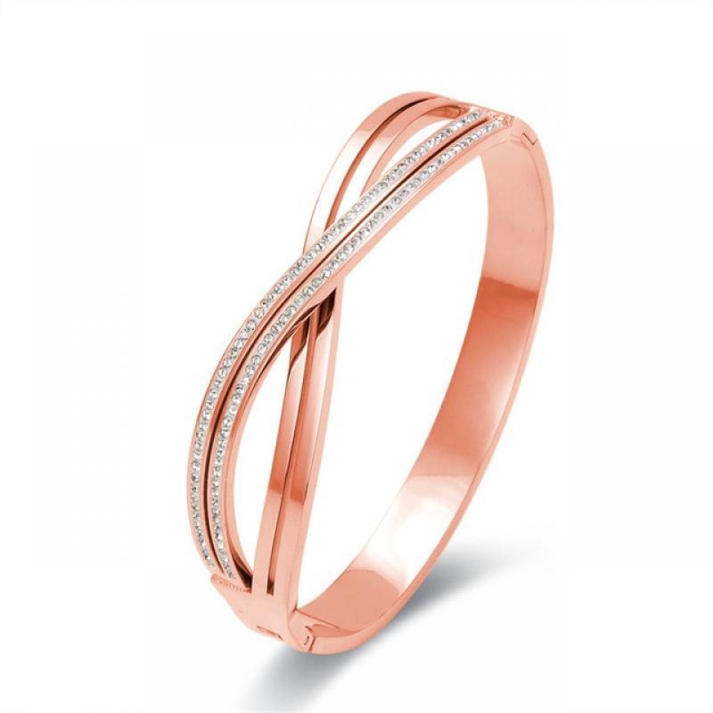 FYSARA New Popular Sparkling Design Mosaic Rhinestone Cuff Bangles & Bracelets Jewelry Gold Color Stainless Steel Wedding Bangle