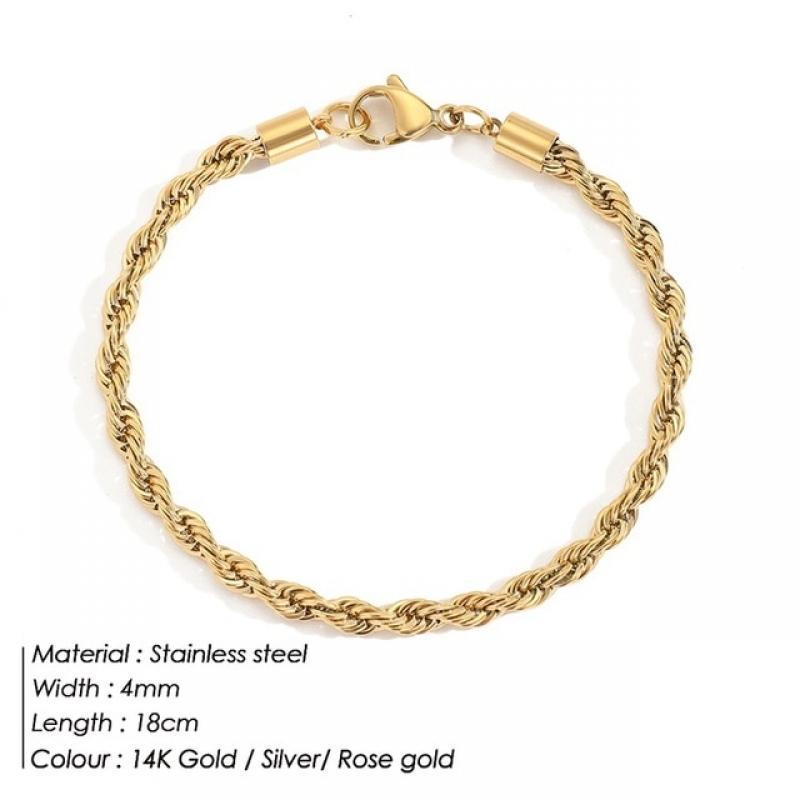 eManco Twisted  Rope Chian Bracelet for Woman Hip Hop Punk 4MM Gold Color Stainless Steel Gold Color Necklace Fashion Jewelry