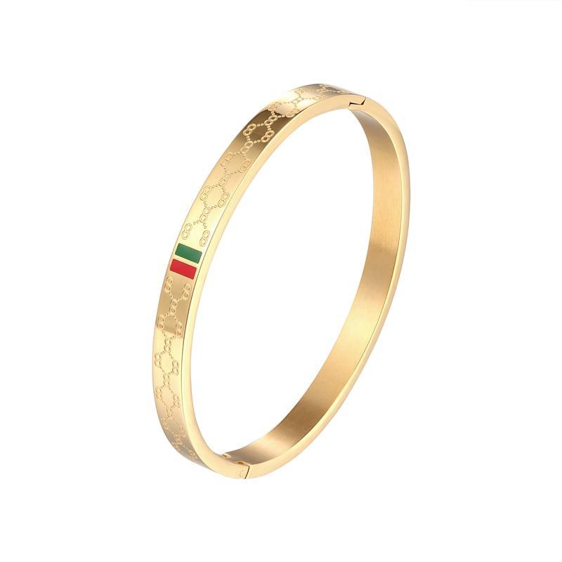Trendy Bangle for Women Red and Green Charm Stainless Steel Gold Plating Jewelry Lover Bangle Luxury Wedding Female Bangle