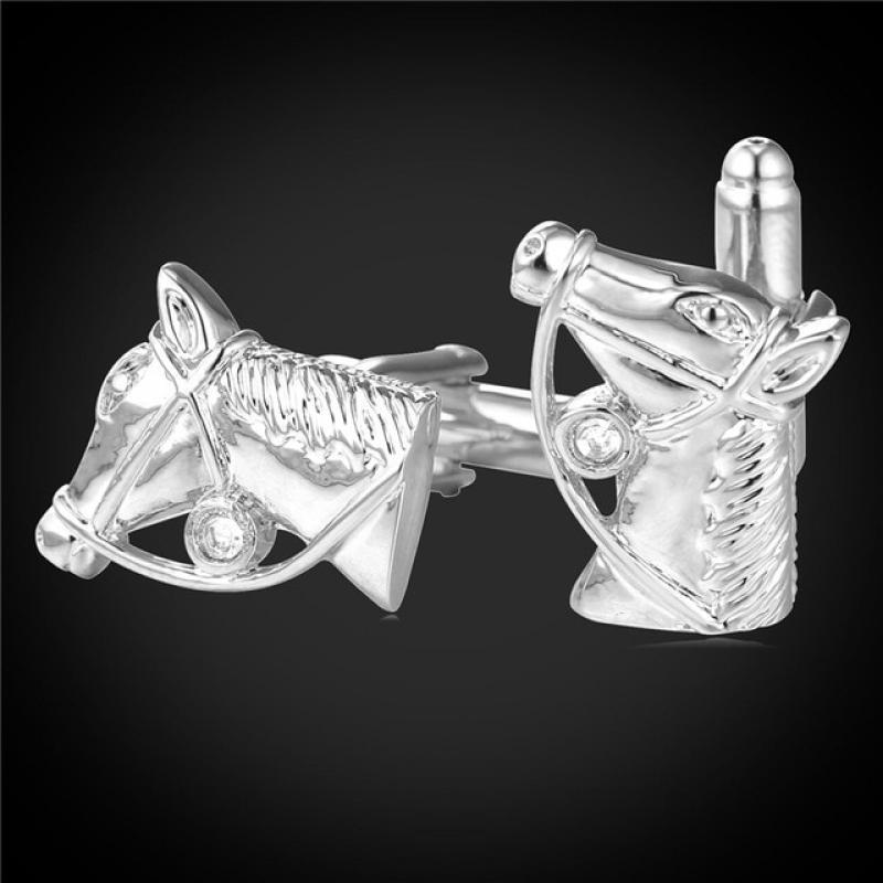 Animal Horses Head Cufflinks for men jewelry Gold color With Austrian Rhinestone with box Gift C1998G