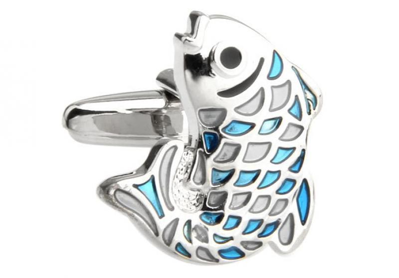 Free Shipping New Arrival Copper Cufflinks Novelty Blue Color Big Fish Design Best Gift For Men Cuff Links Wholesale&retail