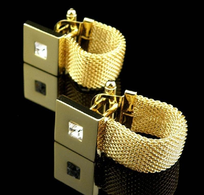 Free shipping Gold-color Cufflinks golden color square crystal novel design hotsale copper material cufflinks whoelsale&retail