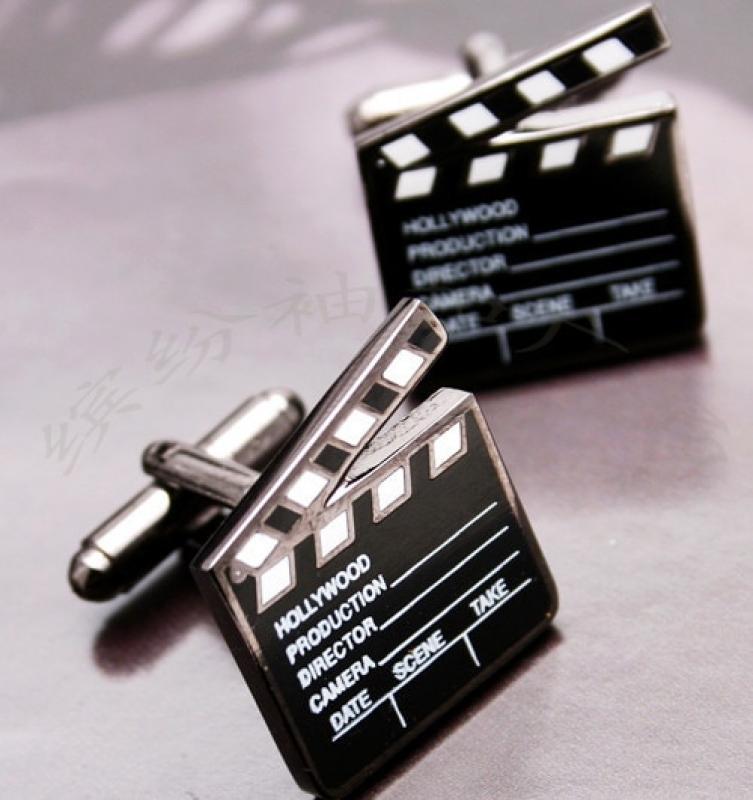 Free shipping  Stainless steel black movie clapperboard gustless style cufflinks mc-081