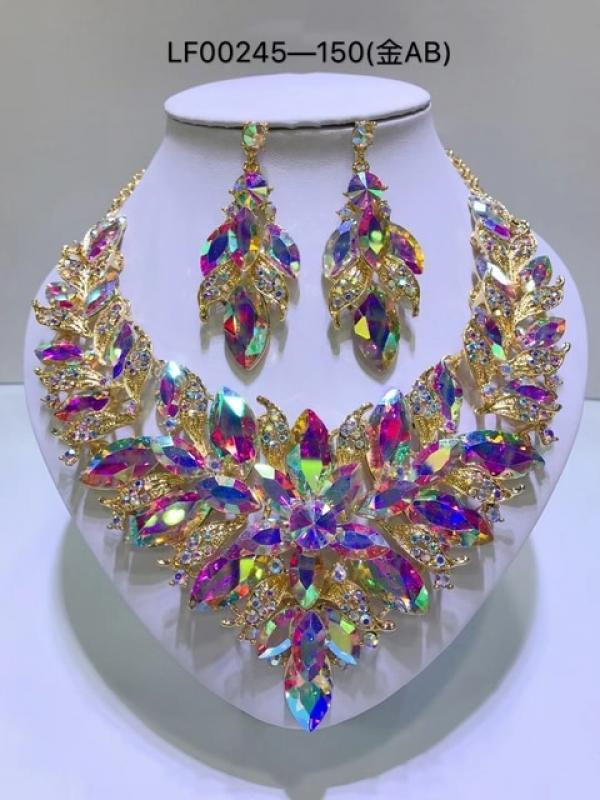 Rhinestone Jewelry Set Women Wedding Bride Jewelry Set Fashion Big Necklace Fine Wedding Earring Fashion African Wedding Jewelry