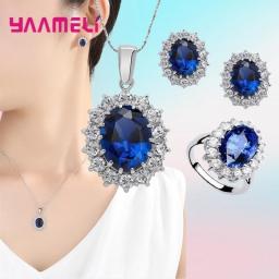 100Percent Authentic 925 Sterling Silver Women Wedding Engagement Jewelry Sets Classic Oval Flower Design Shiny Cubic Zircon Crystal