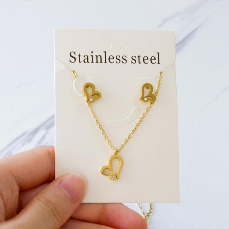 LUXUKISSKIDS Chic Heart Indian Fine Jewelry Sets For Women/Girls Wedding Crown Steel Necklace Earring Set bijoux Bulk Wholesale