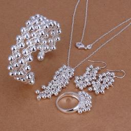 Christmas Gift Girl Women Lady Bead Grape Wedding Earrings Ring Bracelet Necklace Fashion Silver Color Jewelry Sets S277