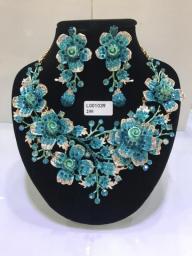 Wedding Dubai Jewelry Sets For Women Big Necklace Sets Necklace Crystal Rhinestone Brides Flower Necklace Earring Set
