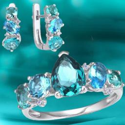 Luxury Designer Sapphire Crystal Jewelry Set For Women Cross Infinite Ring Earrings Necklace Wedding Set Valentine's Day Gift