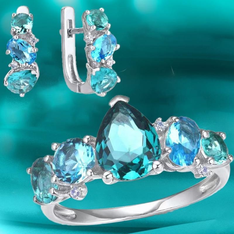 Luxury Designer Sapphire Crystal Jewelry Set for Women Cross Infinite Ring Earrings Necklace Wedding Set Valentine's Day Gift