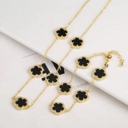 18K New Diamond Fritillaria Natural Stone Plant Five Leaf Petal Flower Bracelet Necklace Women's Set Cute And High Quality