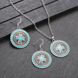 Boho Colorful Beads Jewelry Sets For Women Vintage Gold Color Alloy Flower Necklace Pendant Earring Sets Bridal Wedding Jewelry