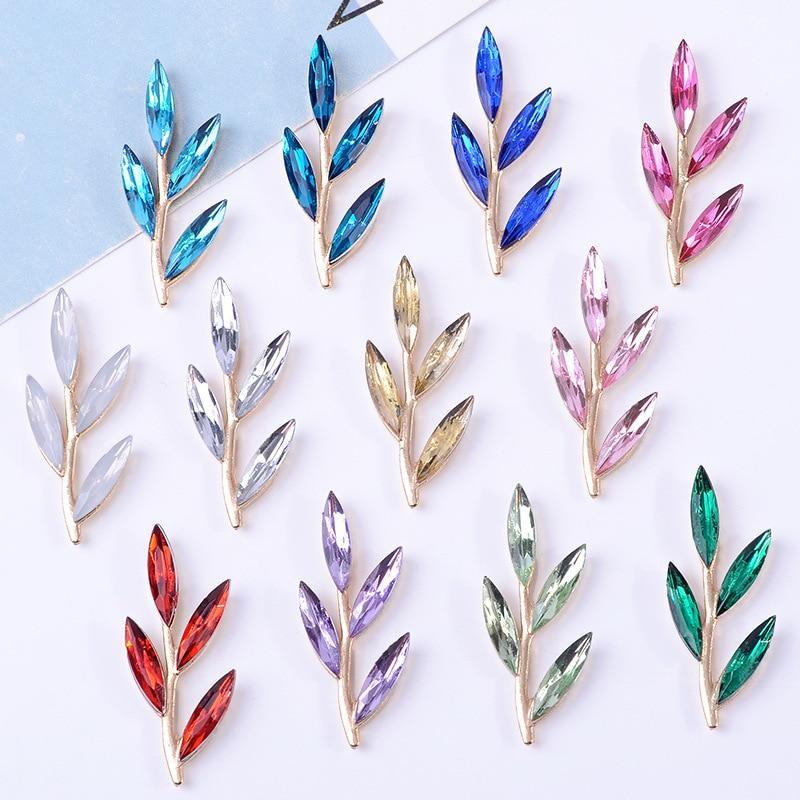 50pcs 16*38mm Gold color New fashion Alloy Material Crystal Leaf Branch charm for DIY  Wedding Handmade Jewelry Making wholesale