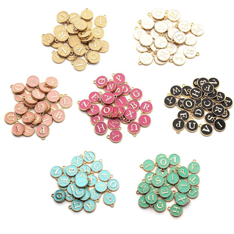 A-Z Letter Charms Double Face Enamel Alloy Letter Charms Alphabet Initial Letter Pendants DIY Bracelet Jewelry Making Wholesal