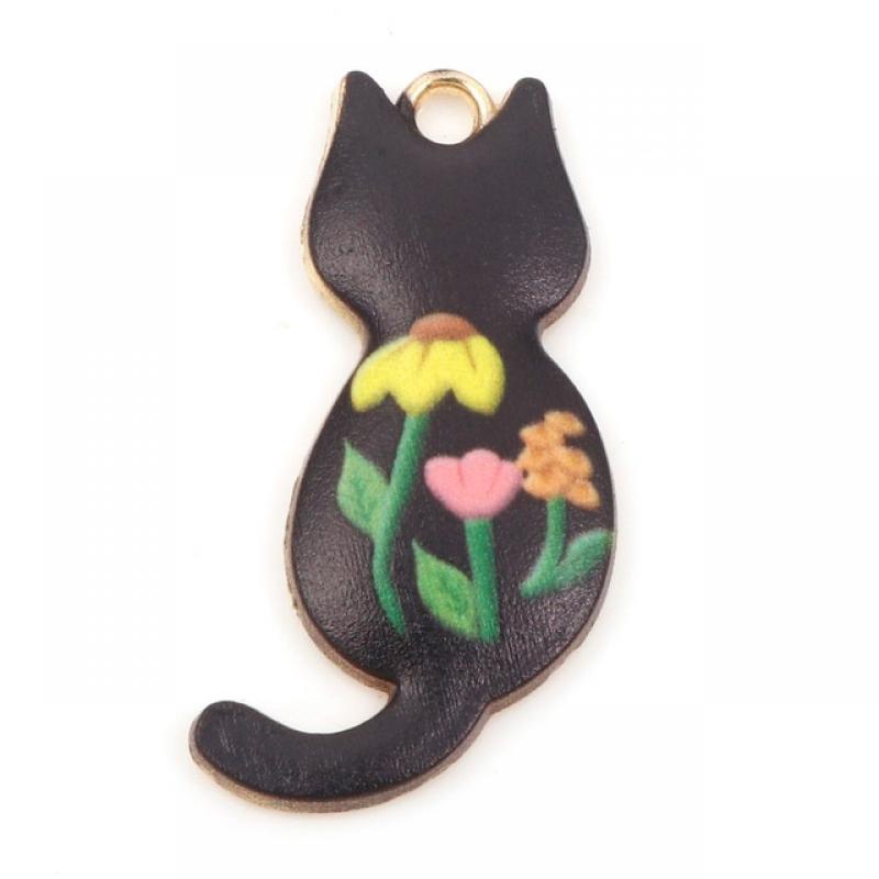 10PCs Cute Enamel Charms Pendants Gold Color Multicolor Cat Animal Charms DIY Necklace Bracelets Jewelry Making 3cm x 1.6cm