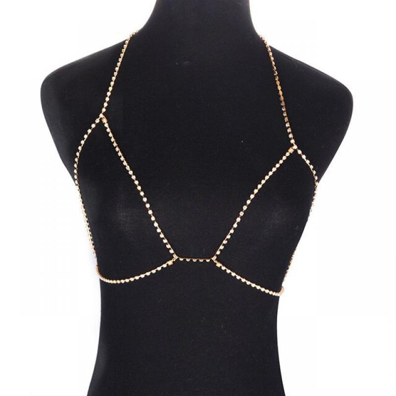 Summer Sexy Chest Chain Shiny Crystal Bra Body Chain Bust Jewelry Harness for Women Charm Simple Beach Bikini Dress Necklaces