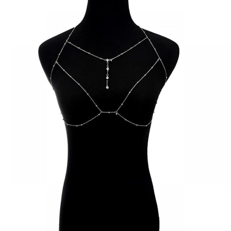 Summer Sexy Chest Chain Bra Bikini Rhinestones Body Chain Beach Harness Necklace Shining Breast Chains for Women Girls Jewelry