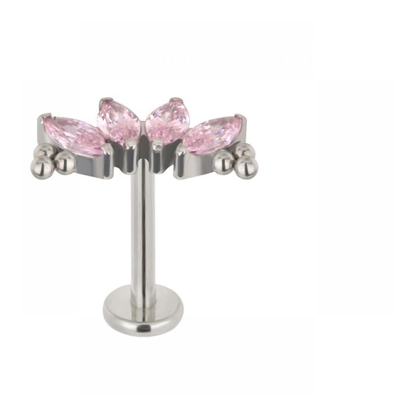 G23 Titanium PIERC 4 Zircon Marquise With Tri-bead Cluster Threaded Top Ear Cartilage Earrings Lip Ring Stud Piercing Jewelry