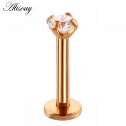 1pc Silver Color Labret Lip Ring Zircon Anodized Internally Threaded Prong Monroe 16G Tragus Helix Ear Piercing Earring Women