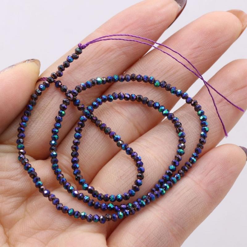  Natural Stone Crystal Color Plated Faceted Small Bead Purple Green Beaded DIY Necklace Bracelet Charm Jewelry 38cm