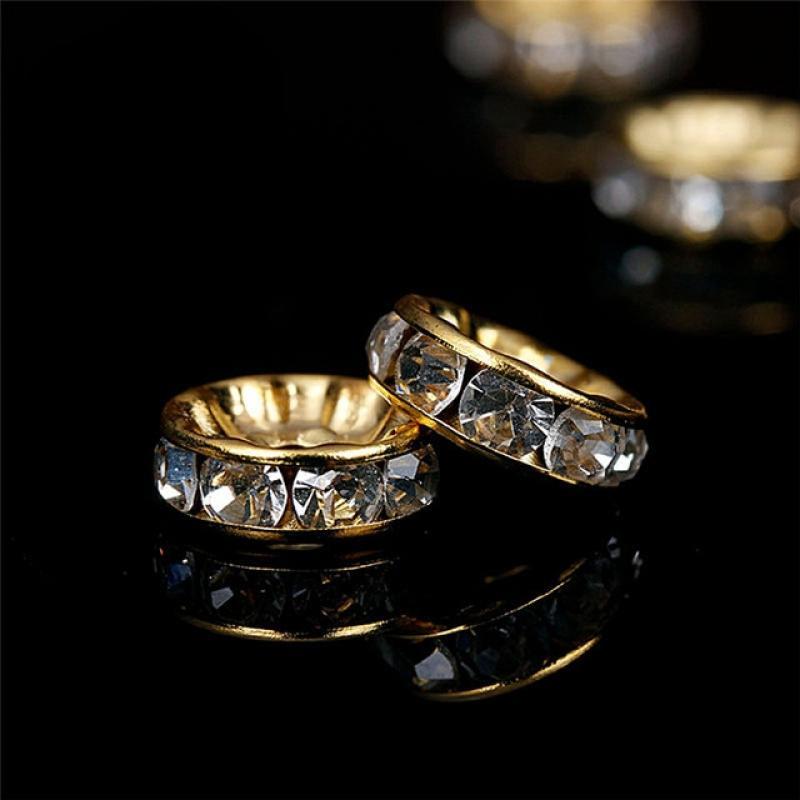 100pcs 6/8mm Rondelle Disc 316 Stainless Steel Crystal Spacer Beads With Rhinestone For Jewelry Making DIY Bracelet