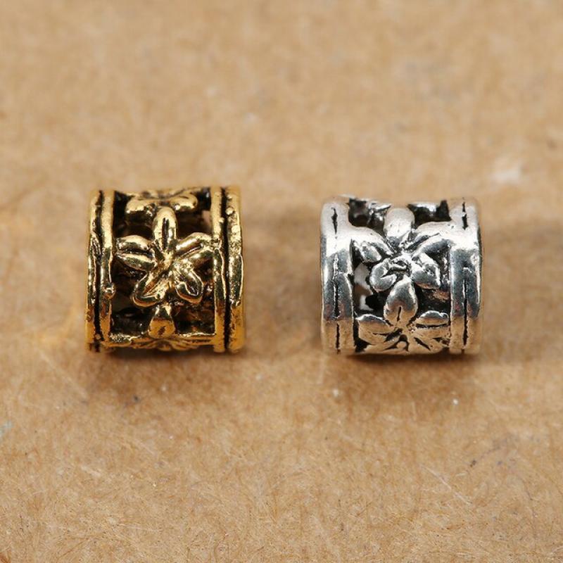 50pcs/lot Hole Size 3mm Antique Gold/Silver Color Charm Beads for Jewelry Metal Big Hole Beads fit Bracelet Necklace Jewelry
