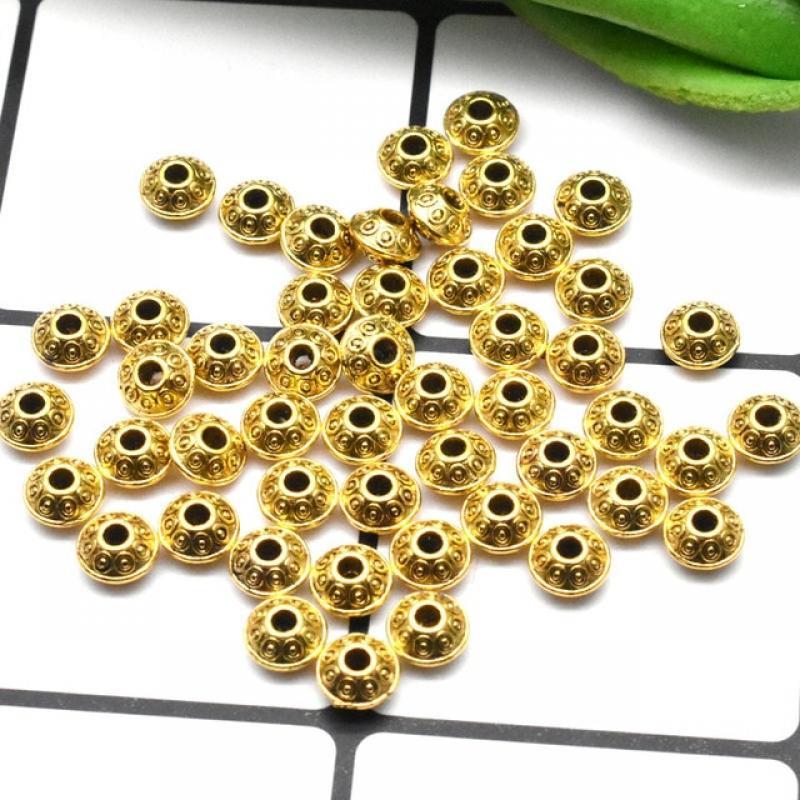 Yanqi 50pcs  Tibetan Antique Metal Gold Color Oval UFO Beads Loose Spacer Beads for Jewelry Making DIY Charms Bracelet