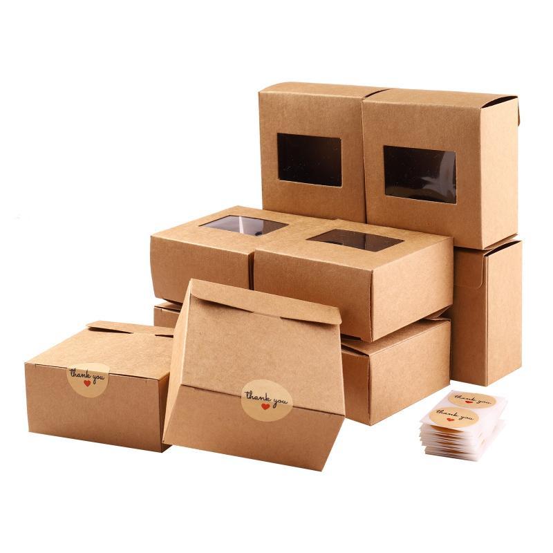 30Pcs/set Square Kraft Paper Boxes Travel Gift Box Paper Wedding Birthday Christmas Favor Present Box with Thank You Stickers