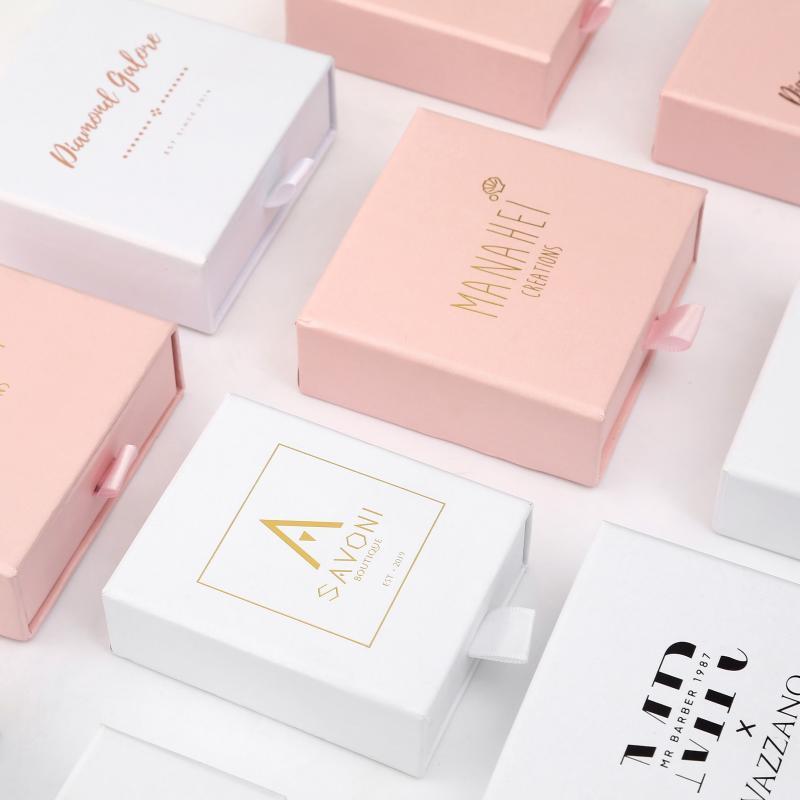 Wholesale 100pcs/lot Custom Pink Paper Jewelry Boxes With Logo Jewelry Gift Packaging Boxes Earring Necklace Bracelet Ring Boxes